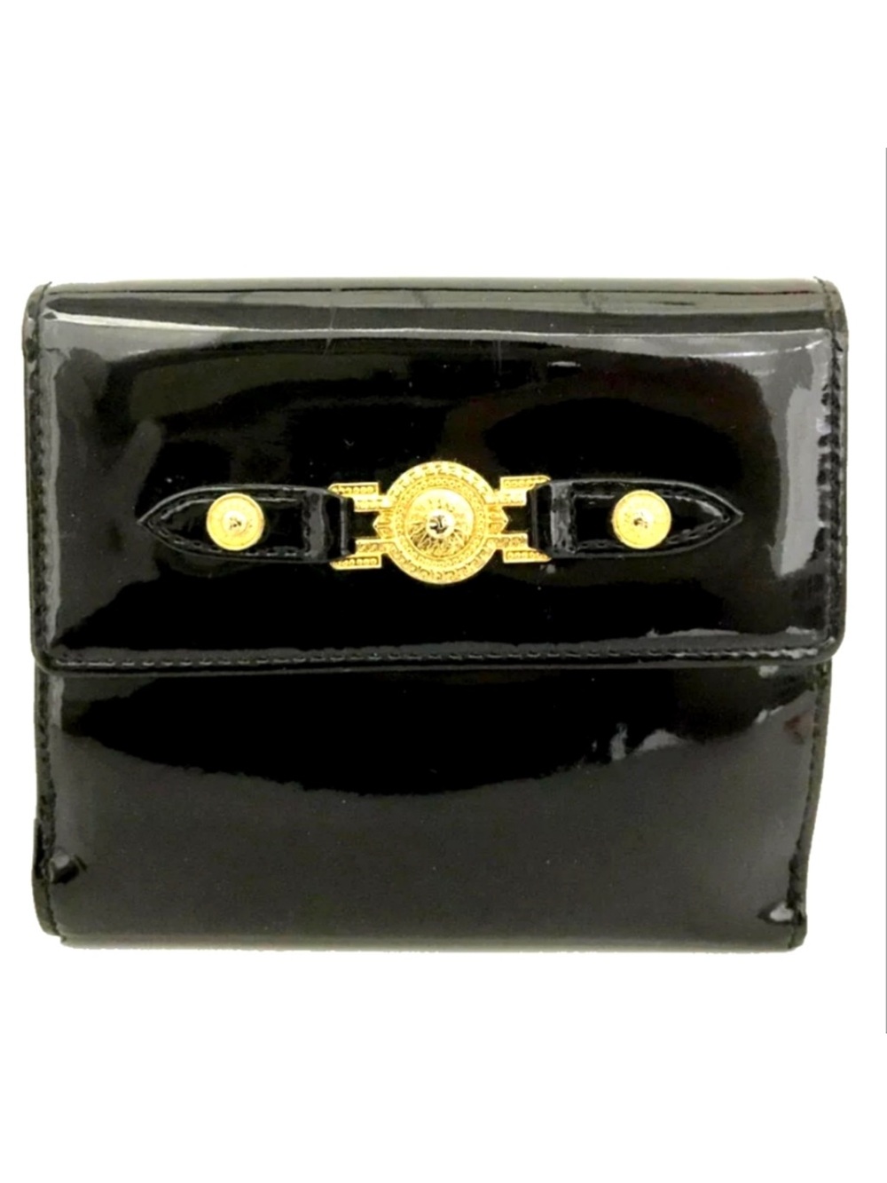 VERSACE Sunburst Patent Leather Bifold Wallet